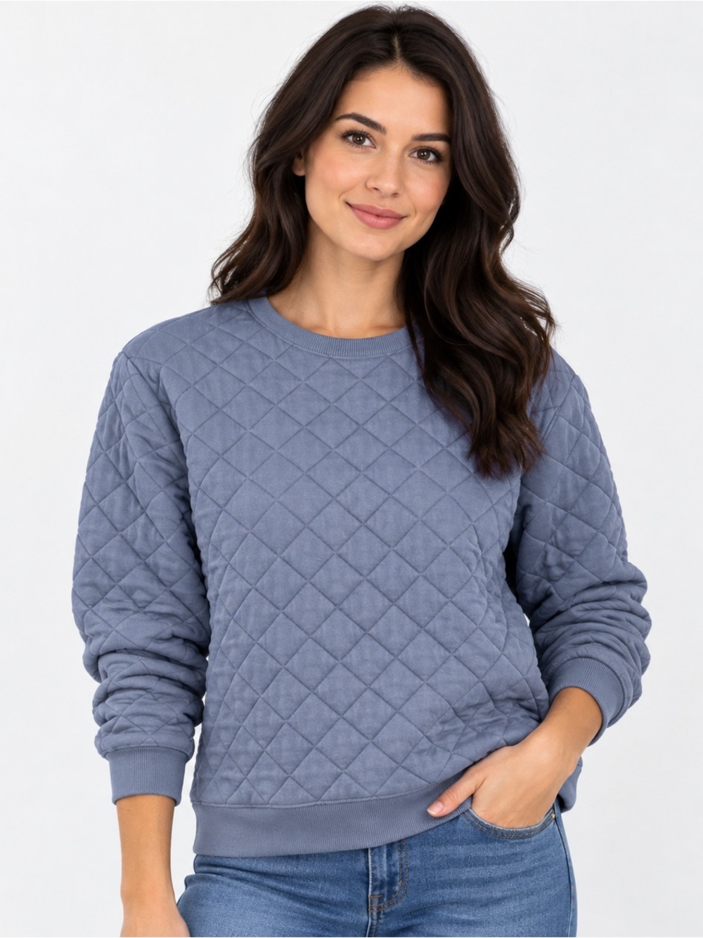 Architect Quilted Crewneck Sweatshirt in Slate Blue